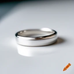 a smooth silver ring atop a whit surface